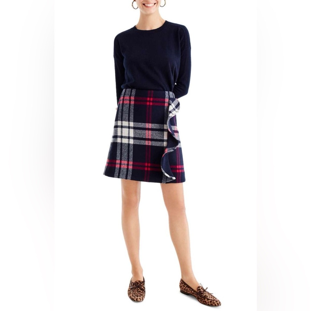 J.Crew Plaid Ruffle Double-Serge Wool
Mini Skirt